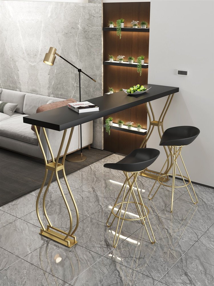 北欧轻奢吧台桌实木家用奶茶店靠墙高脚长条桌创意铁艺酒吧桌椅