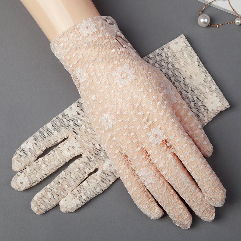 新款春季透气女士春秋开车透明丝020手套骑车蕾丝可爱提花手