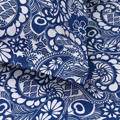 4宽纯棉帆布中国民族风复古青花瓷 布料蓝花布桌布窗帘面