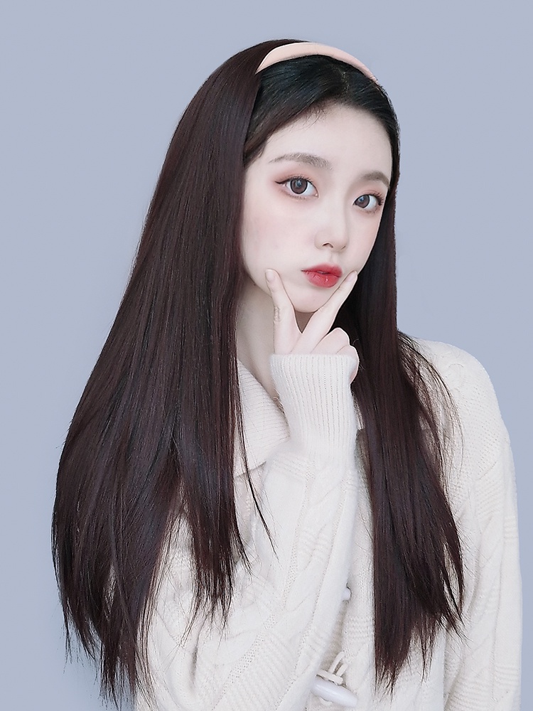 假发女发箍半头套长发网红黑长直空气刘海时尚一体韩式自然全头套