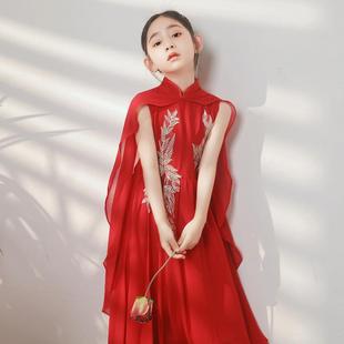 红色女童古筝表演服装红歌中国风儿童诗歌朗诵比赛合唱团演出服春
