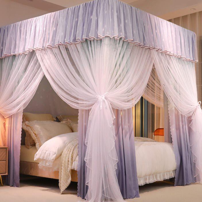 蚊帐床帘遮光家用卧室一体式带支架加密加厚宫廷落地床幔防尘顶布