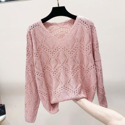 春夏秋新款宽松长袖常规针织衫套头短款毛衣镂空外搭罩衫薄款女装