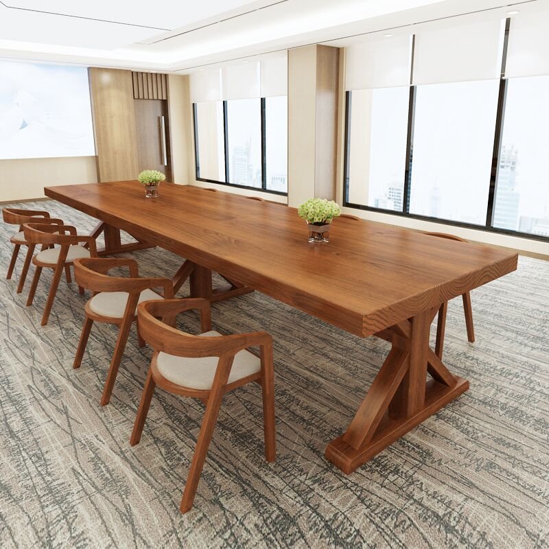 实木会议桌长桌办公桌简约现代工作台培训长条桌大型美式洽谈w桌