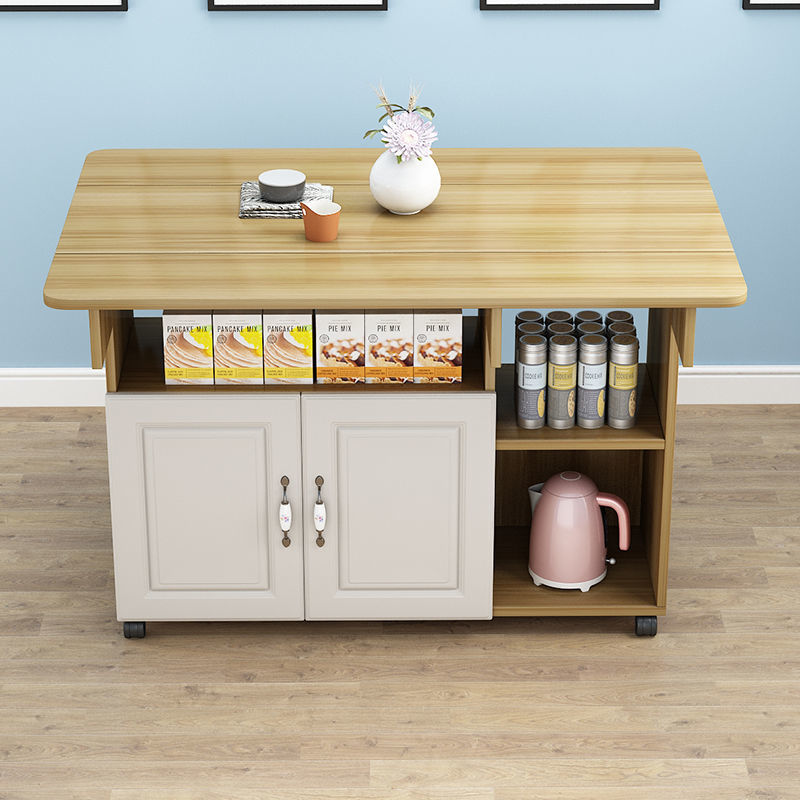 折叠餐桌边柜一体家用小户型多功能储物柜可移动长方形吃饭桌子