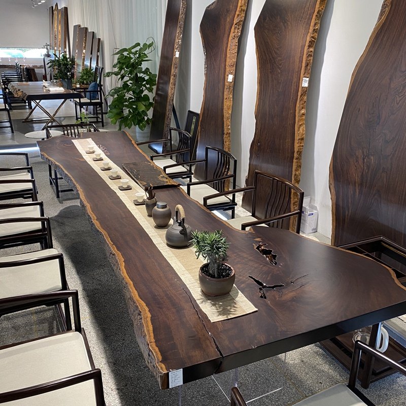 黑檀实木大板原木茶桌椅组合紫金檀新中式e茶台茶板老板办公桌2米