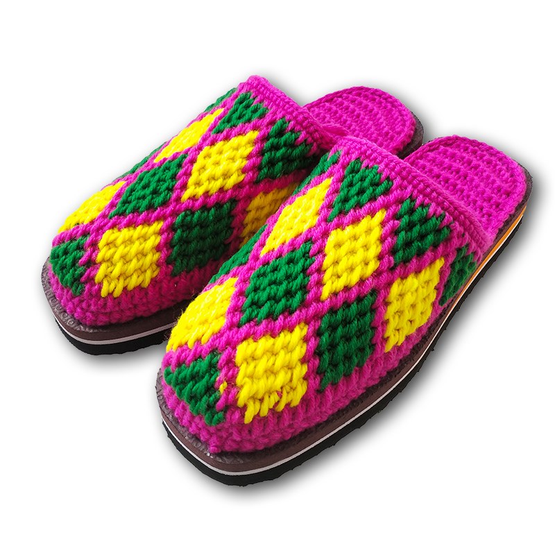 纯手工编织男女式居家婚a嫁出嫁拖鞋成品保暖防滑成人格子毛线拖