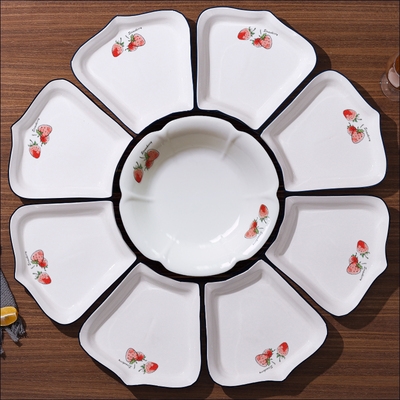 圆桌摆盘拼盘餐具过年家用转盘盘子套装青花瓷拼盘装h菜碟子拼碟