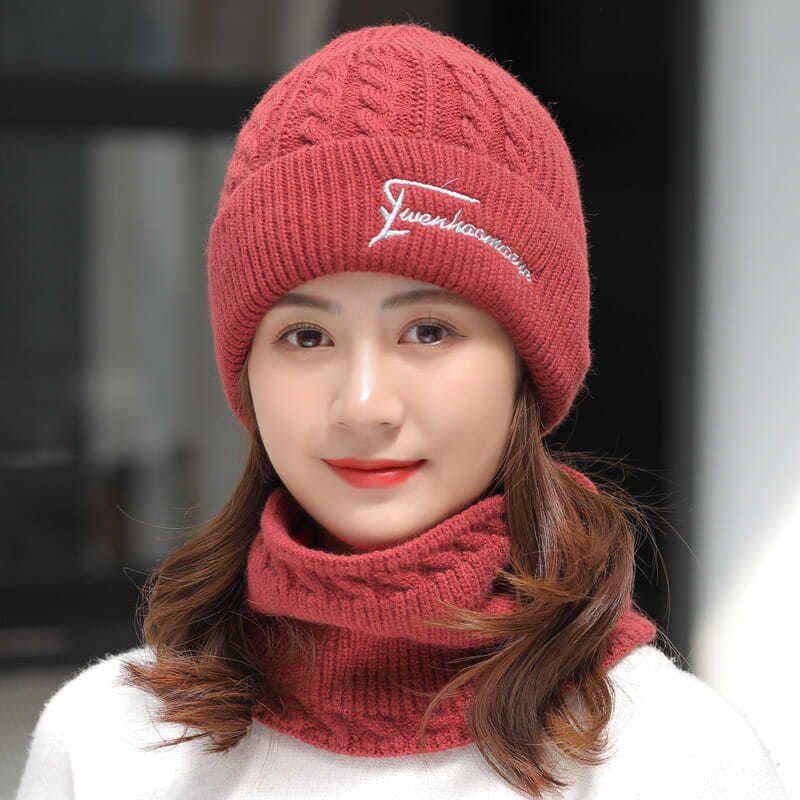 青年_新款帽子女冬天韩版青年加绒加厚毛线帽女帽护耳帽子围脖套针织