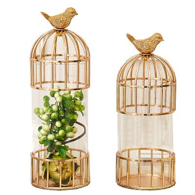 新品新欧式家居客厅电视柜样板房花瓶摆件金属鸟笼创意花瓶软装装