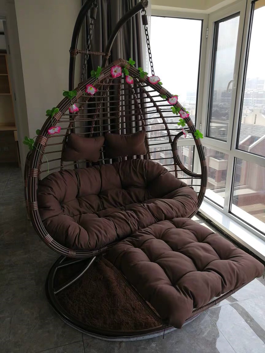 铁艺吊椅鸟巢吊篮卧室内粗藤吊床藤椅阳g台秋千双杆双人加固摇篮