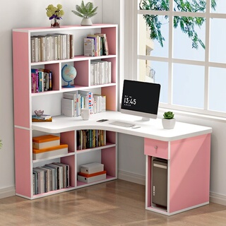 转角书桌带书架一体女孩拐角书柜组合l型初中学生一米学习桌卧室