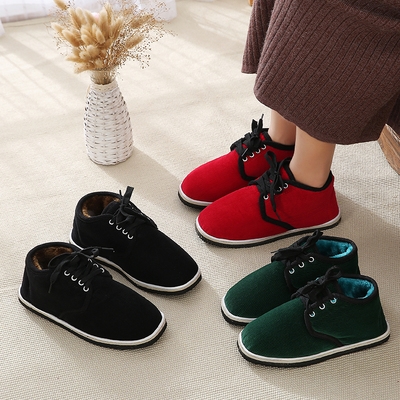 手工制棉布鞋男女冬季加绒加厚保暖防滑耐磨轮h胎底居家室内外布