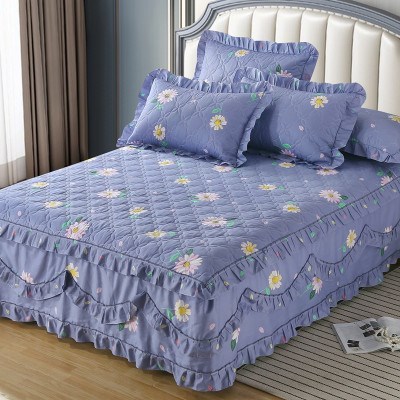 纯棉加厚床罩床裙式夹棉防滑床套单件1.5m1.r8米全棉床单2三件套