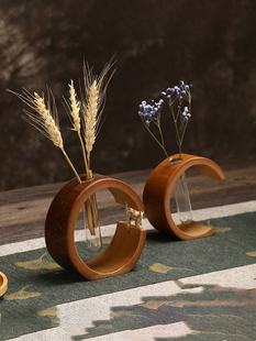 中式插花器皿复古风摆件小花瓶竹制品竹子道具竹木花器插干花家用