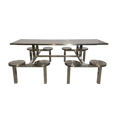 快餐桌椅食堂餐桌学校学生不锈钢连体桌8人长方形工厂餐桌椅组合