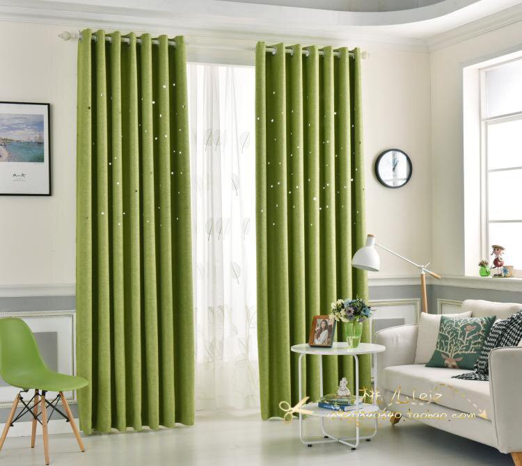 韩式简约现代镂空星星加厚棉m麻全遮光窗帘成品卧室客厅儿童房定