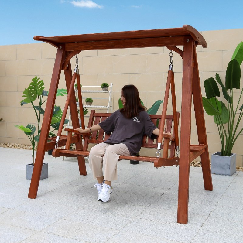 秋千户外l摇椅室外花园庭院阳台露台家庭实木防腐木双人荡秋千网