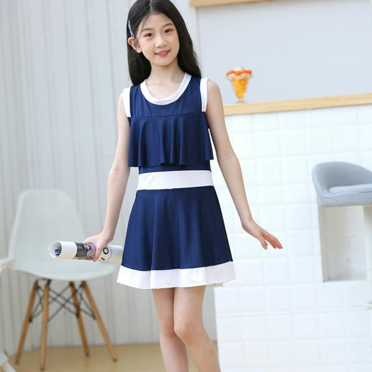 14儿童泳衣女童连体裙式保守新款1x2中大童游泳装13岁女孩学生韩