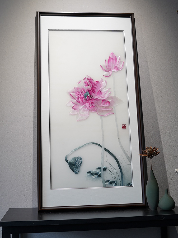 苏绣成品挂画客福字手工玄关刺绣现代新中式装饰画定制轻奢艺术品