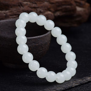 圆珠手串羊脂白玉男女情侣款转运珠手链招财佛珠首饰和田高水头玉石