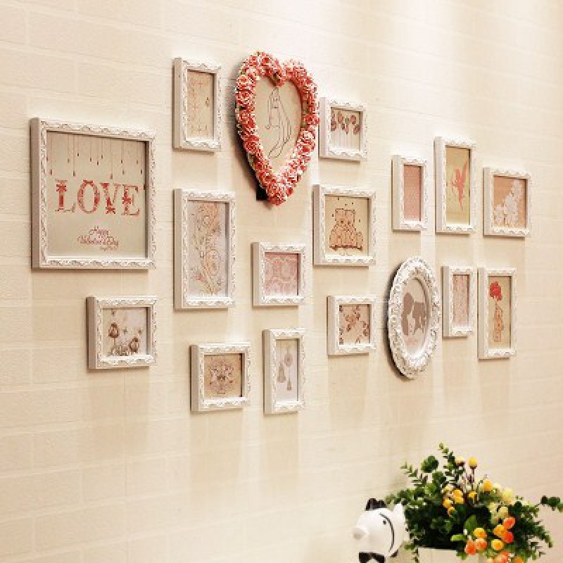 相框墙创意高分子卧室爱心形照片墙q简约欧式组合相片框挂墙相框7寸12