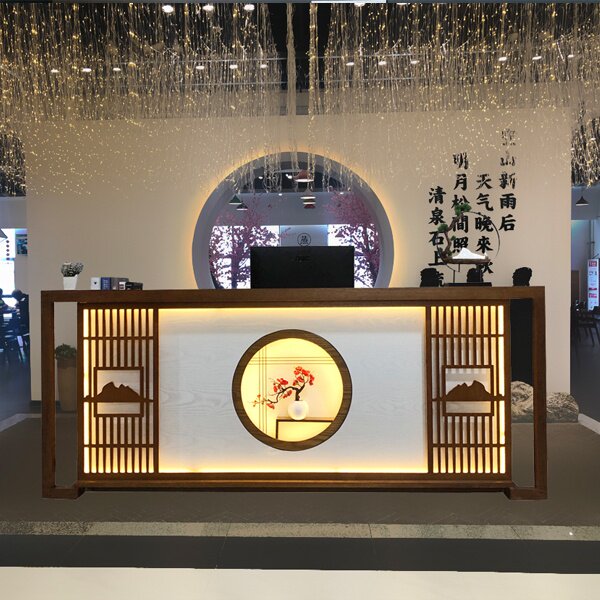 新中式收银复古吧台茶楼带灯前台美容店养生馆柜台公司定制接待台