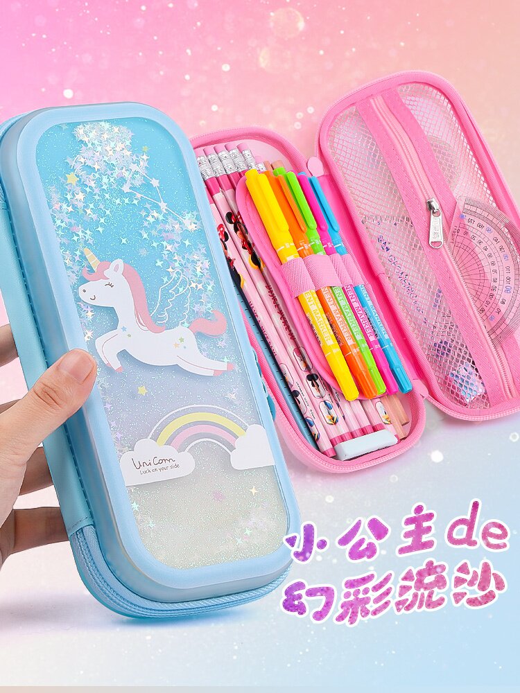 小灵精流沙笔袋女可爱文具盒女小学生独角兽笔袋卡通女生铅笔盒kt