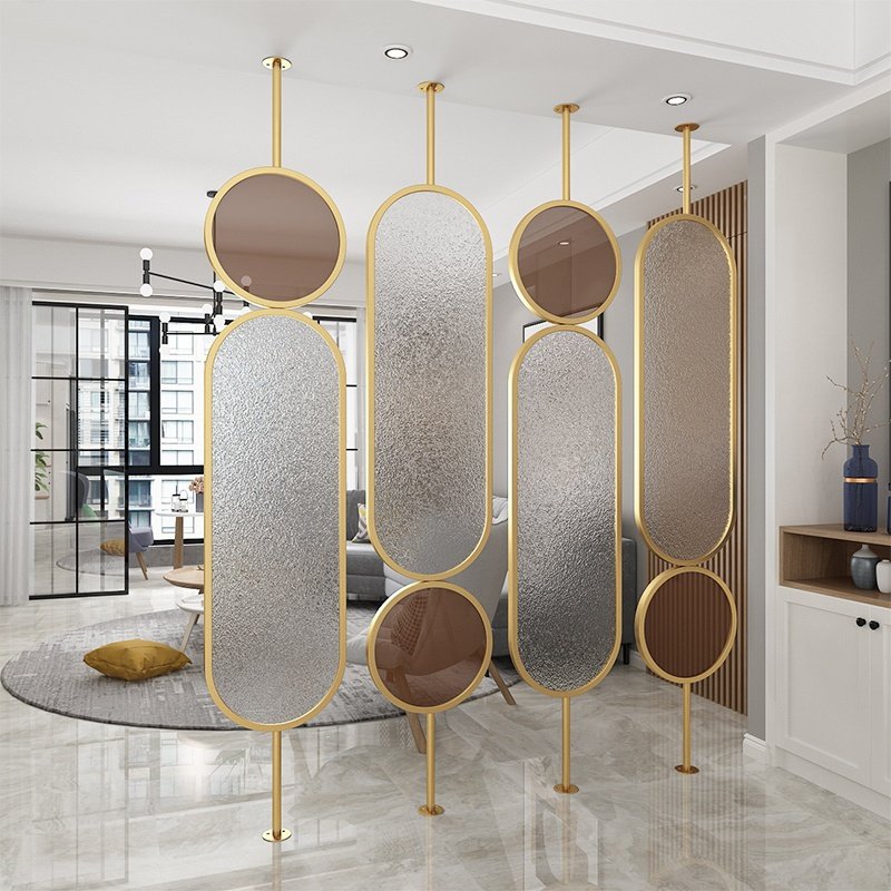 北欧入户隔断墙钢化玻璃旋转屏风简约客厅网红不锈钢玄关遮挡装饰