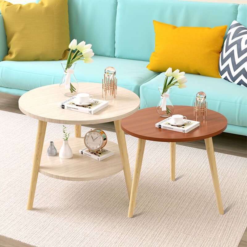 女生卧室小圆桌子落地茶几简约迷你简易实木室内经济型圆桌多功能
