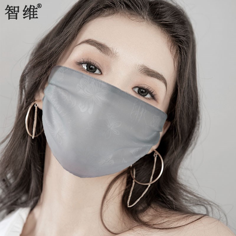 夏季时尚女薄款桑蚕真丝口罩加大遮全脸面罩防晒透气可水洗