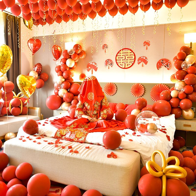结婚婚礼婚房装饰女方卧室客厅套装场景布置无纺布大气简单装扮