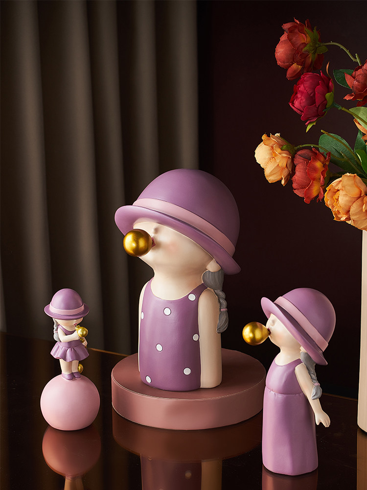 北欧轻奢摆件创意家居客厅玄关电视柜办公室桌面装饰吹泡泡女孩小