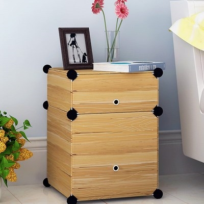 仿木纹折叠收纳床头柜简易组装树脂防潮防尘衣服塑料储物柜子包邮