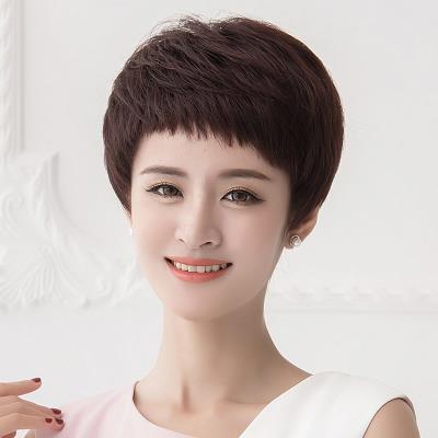 正品假发女短发真发全头套式真人发丝真头发自然中老年妈妈女士假