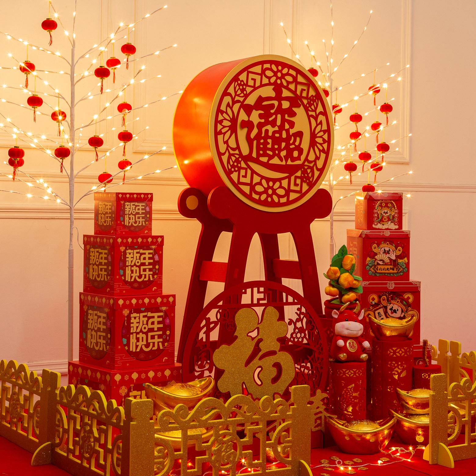 大型场景布置商场酒店美陈春节装饰堆头摆件新年装饰2021牛年摆件