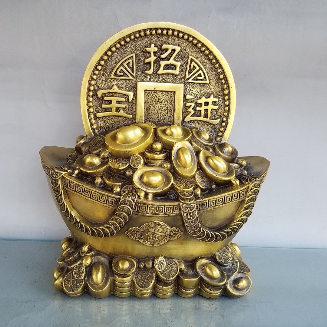 纯铜金元宝摆件金钱聚宝盆大号家居y玄关办公室装饰品店铺开业礼