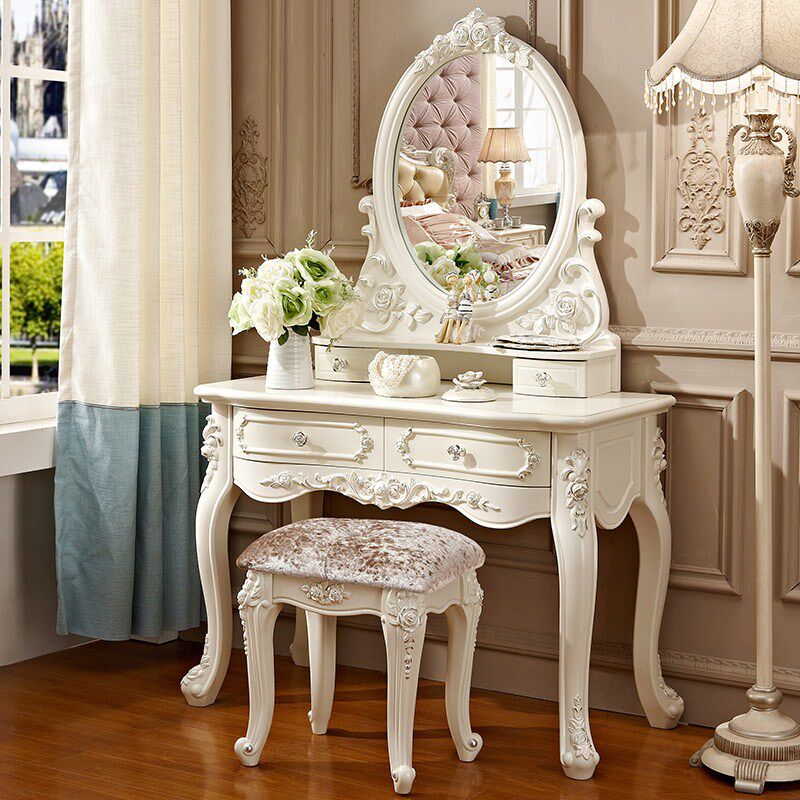 欧式化妆台 法式_欧式梳妆台卧室小型化妆柜法式白色烤漆梳妆桌影楼