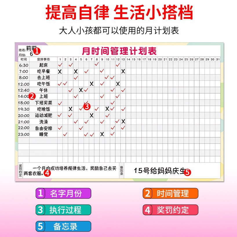 每日时间管理计划表月打卡日程安排自律表学生学习作息规划表墙贴