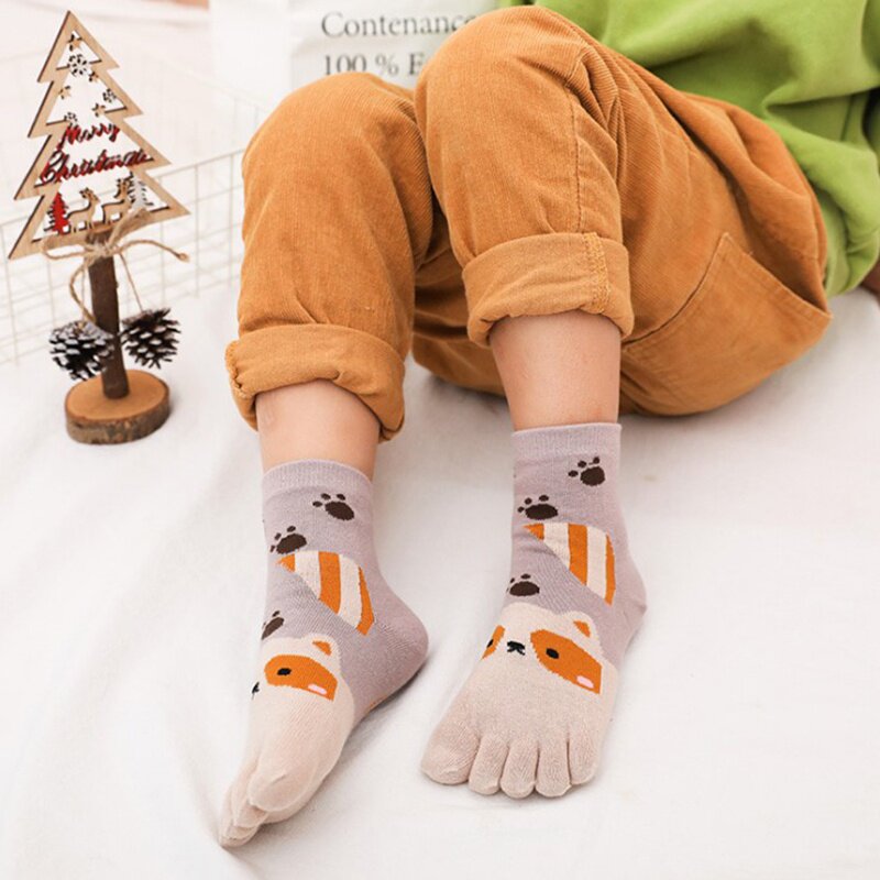 儿童五指袜棉款可爱卡通小孩袜男女童中筒宝宝脚趾袜子分趾袜