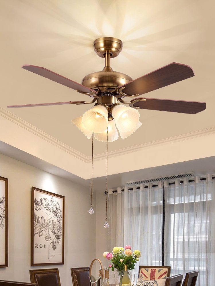 热销美式带风扇吊灯_美式带灯风扇吊灯一体家用客厅吊