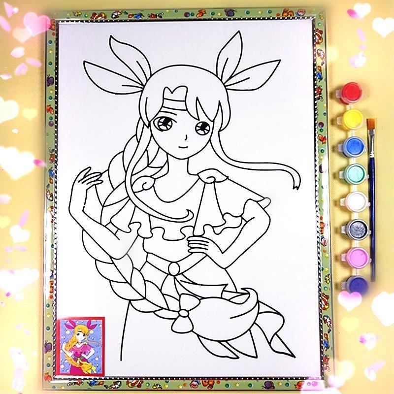 摆摊画画儿童广场摆地摊涂鸦画板填色公园手工涂色水彩画泡沫板