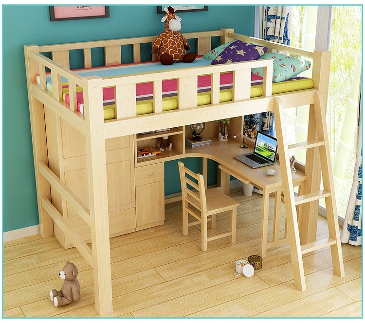 松木上床下书桌图片