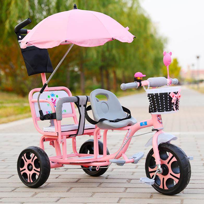 坐骑三轮车骑娃两人双胎夏季男小宝溜宝新款行车儿童可座姐弟手