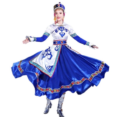 新款蒙古族舞蹈服装女成人内蒙古演出服装少数民族表演服饰长裙.