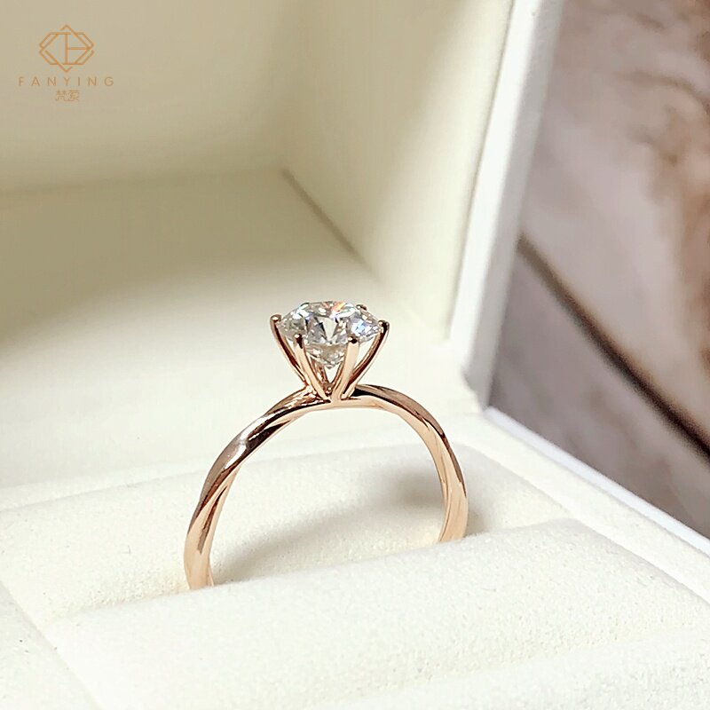 晓梵家之梵萦莫桑石戒指微镶一克拉经典六爪钻戒日韩轻奢玫瑰金