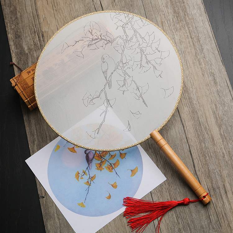 空白扇子团扇diy材料包儿童手工绘画宫扇手绘圆扇创意美术材料宫