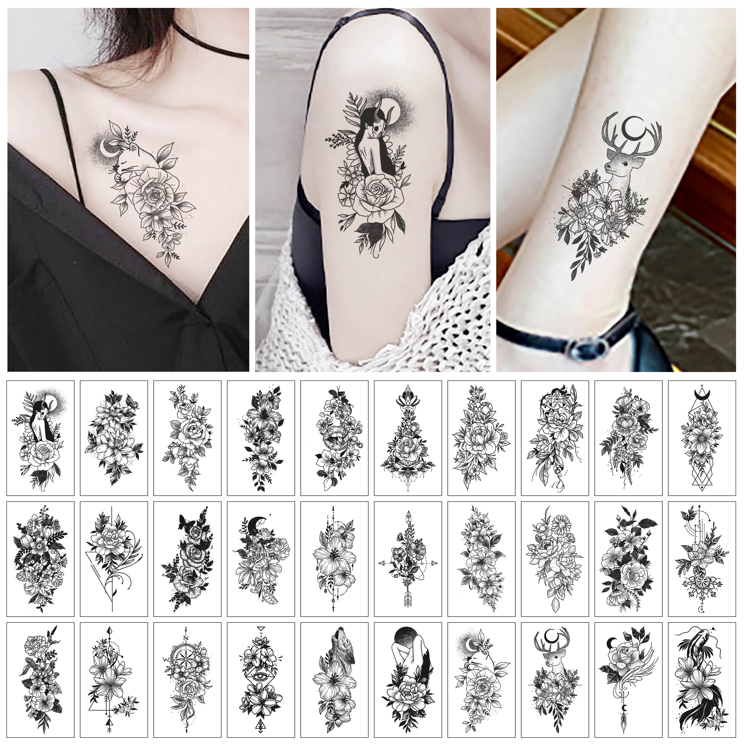 一折纹身设计_纹身贴腿部女贴画小尺寸图案设计性冷淡手背图腾文身