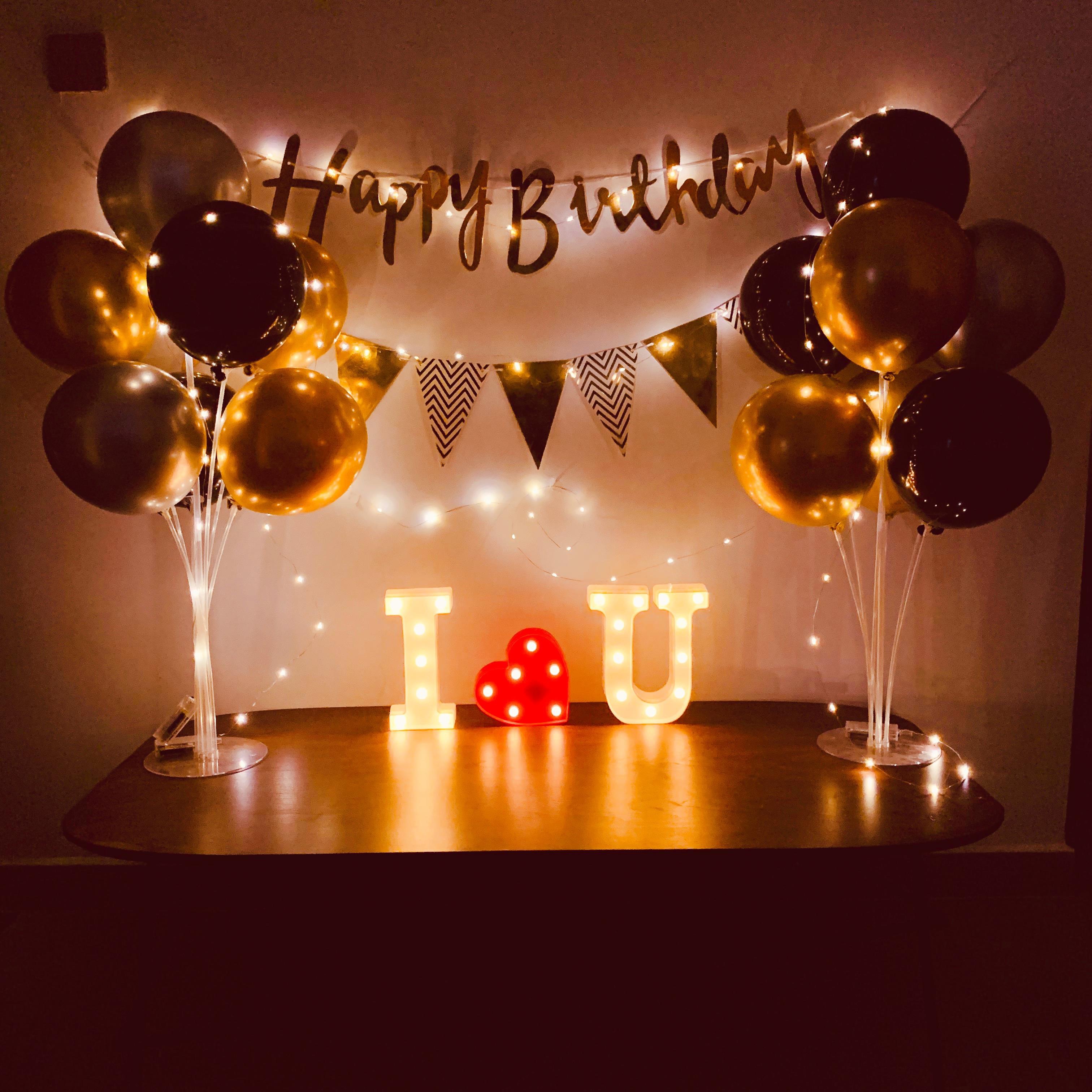 老公生日惊喜布置气球装饰场景网红高端男朋友惊喜烛光晚餐气氛