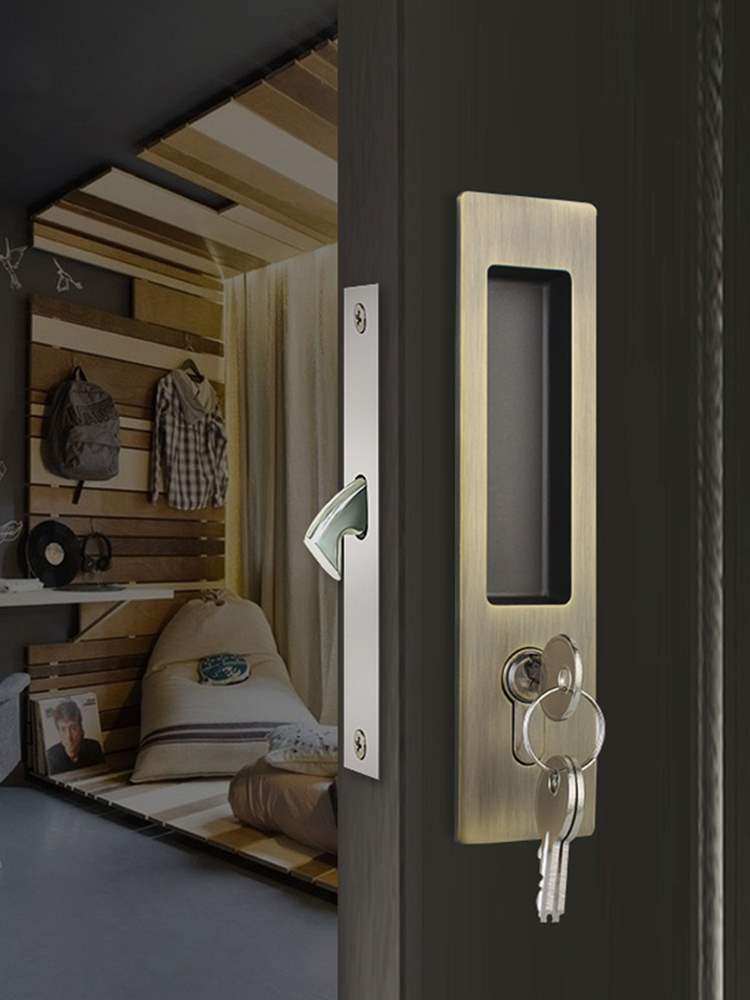 移门锁厨房室内木门隐形钩锁阳台美式黑色移动门锁卫生间推拉门锁